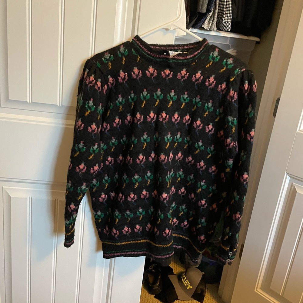 vintage wool sweater a singular button at top